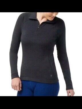 Smartwool Womens Gray Classic Thermal Merino Wool Base Layer Long Sleeve 1/4 Zip